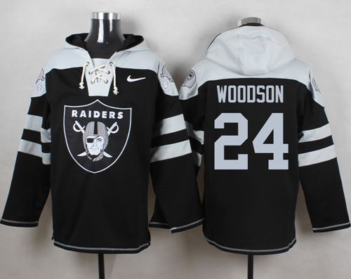 Nike Raiders #24 Charles Woodson Black Player Pullover NFL Hoodie - Click Image to Close